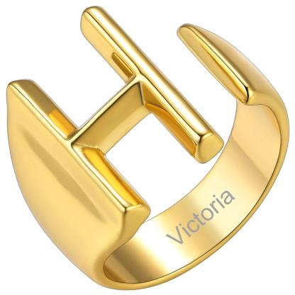 Custom4U Personalized Initial Adjustable Ring Gold H