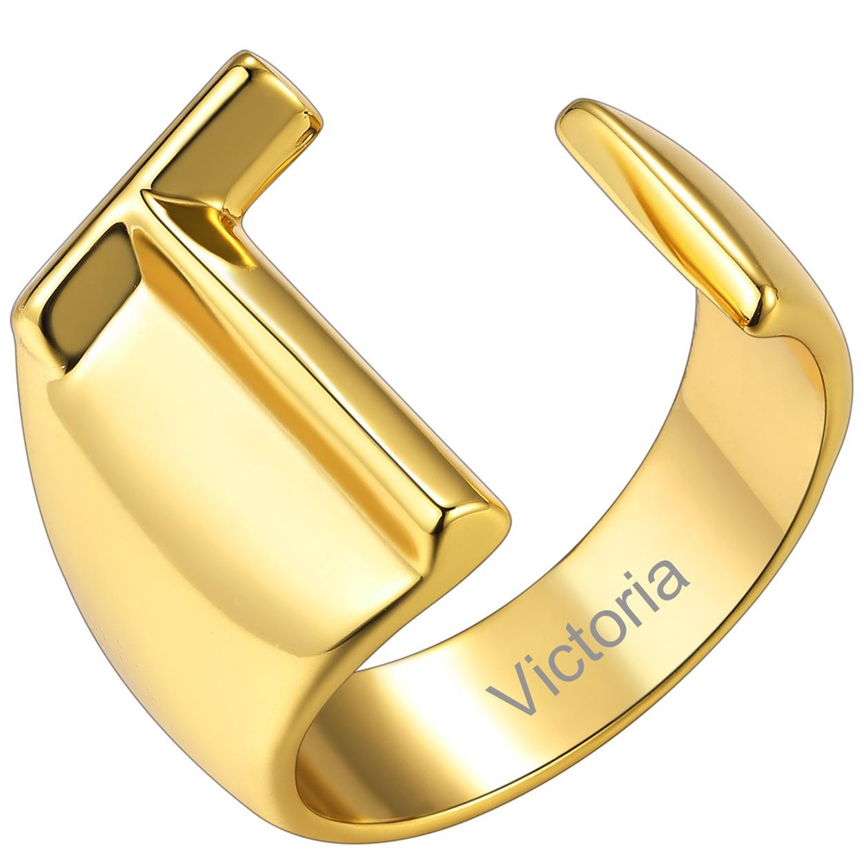 Custom4U Personalized Initial Adjustable Ring Gold T