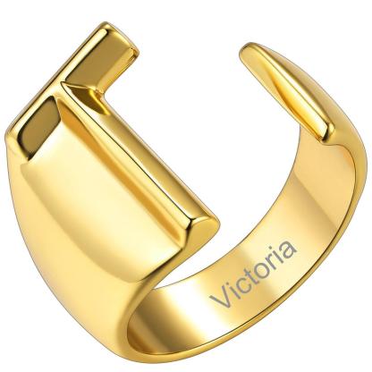 Custom4U Personalized Initial Adjustable Ring Gold T