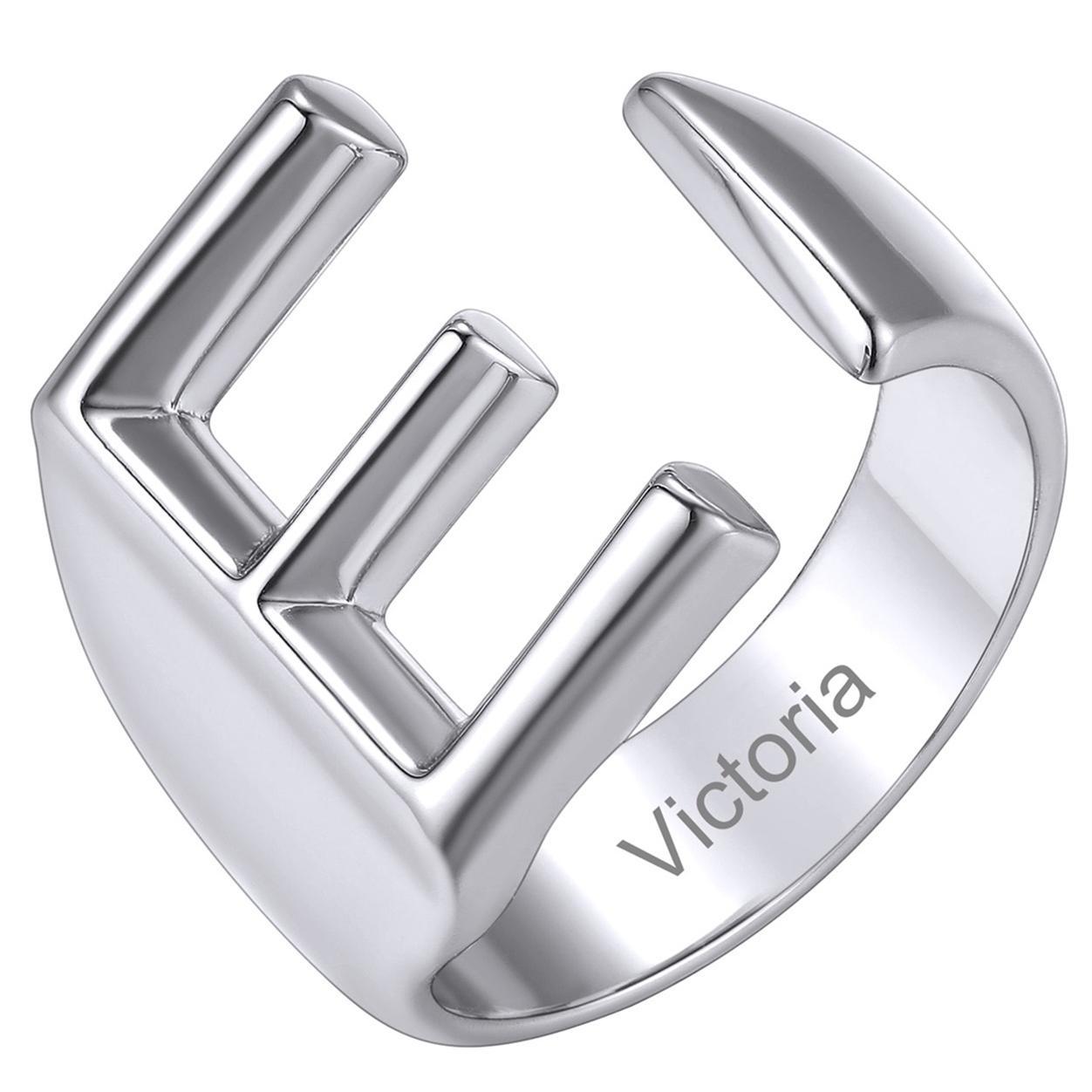 Custom4U Personalized Initial Adjustable Ring Steel E