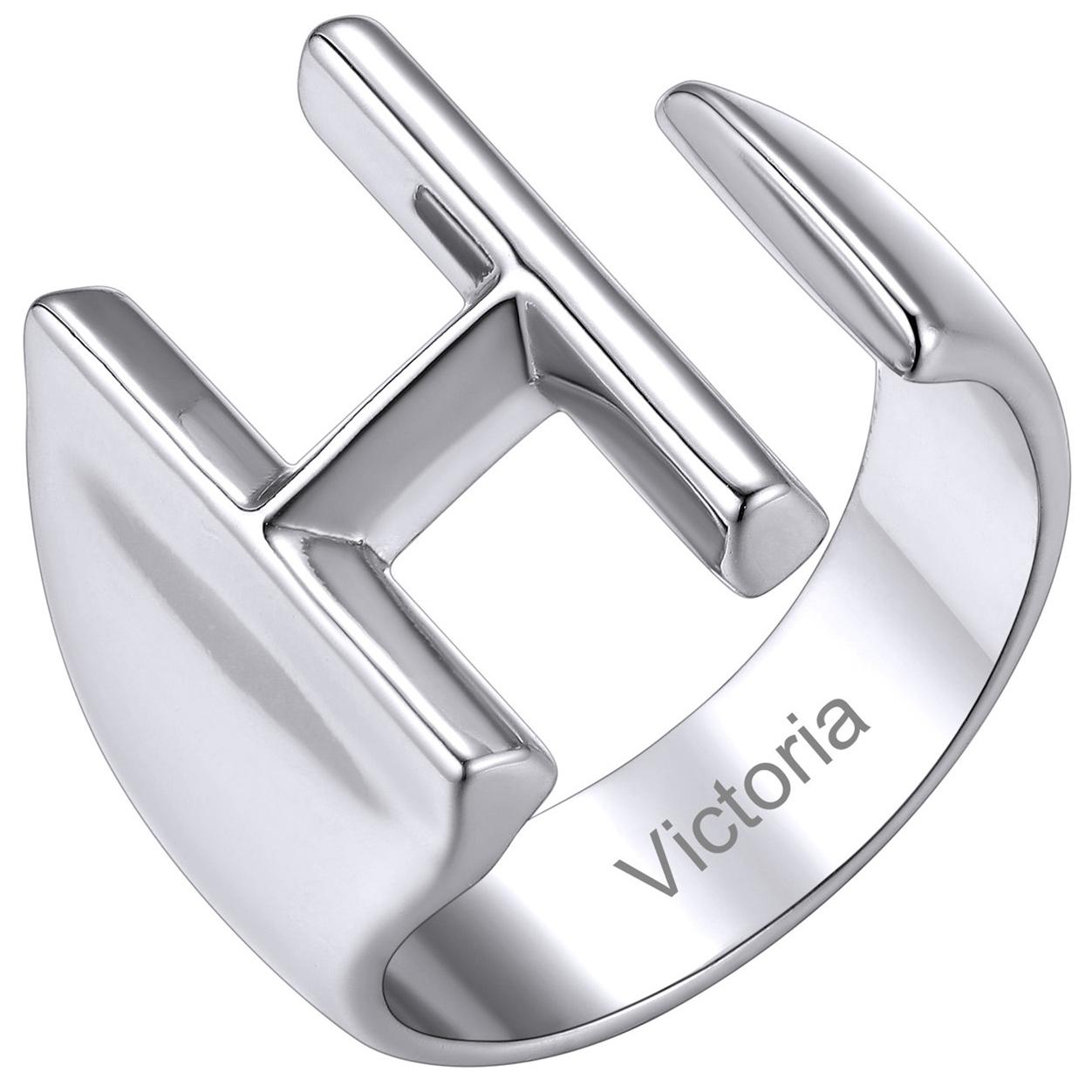 Custom4U Personalized Initial Adjustable Ring Steel H