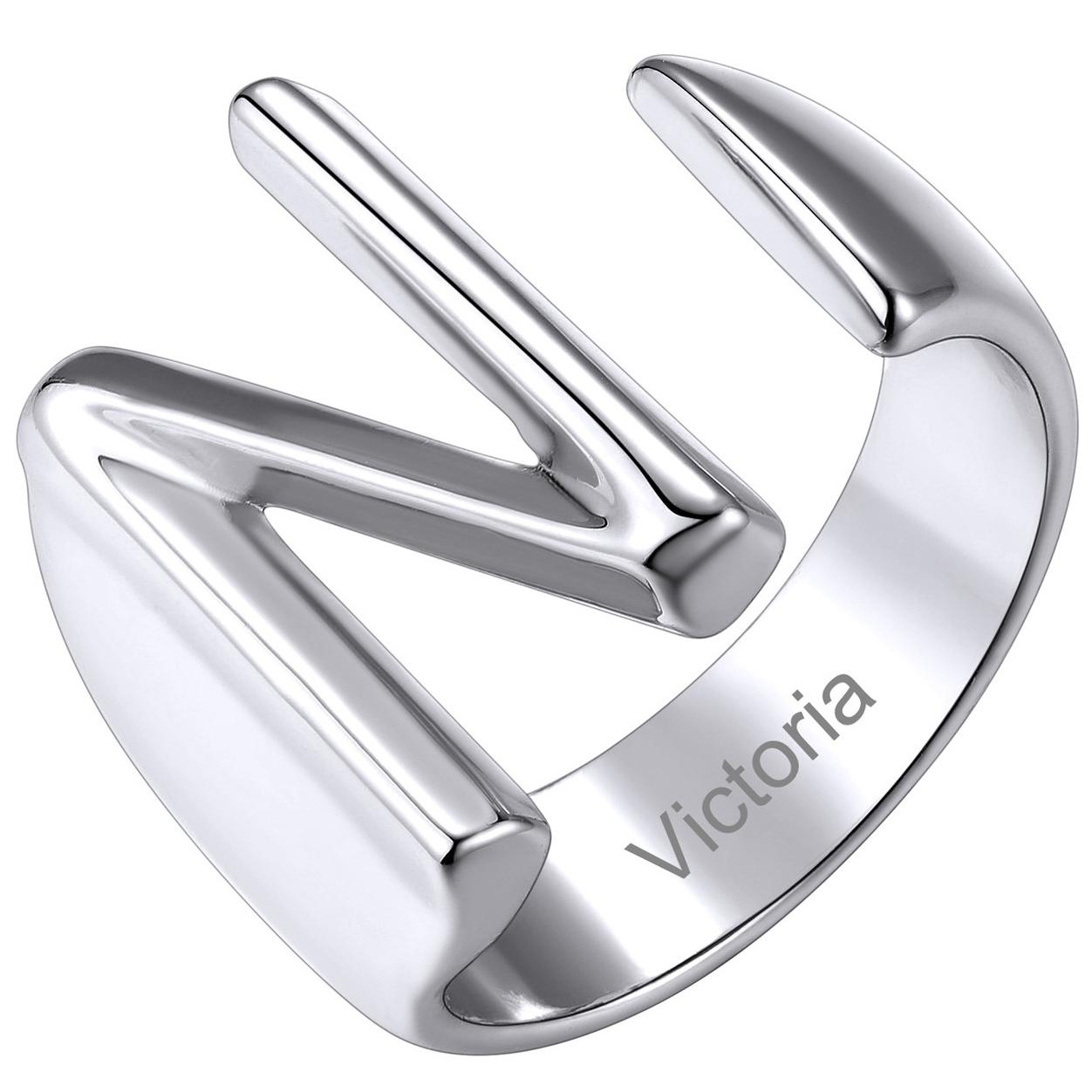 Custom4U Personalized Initial Adjustable Ring Steel N