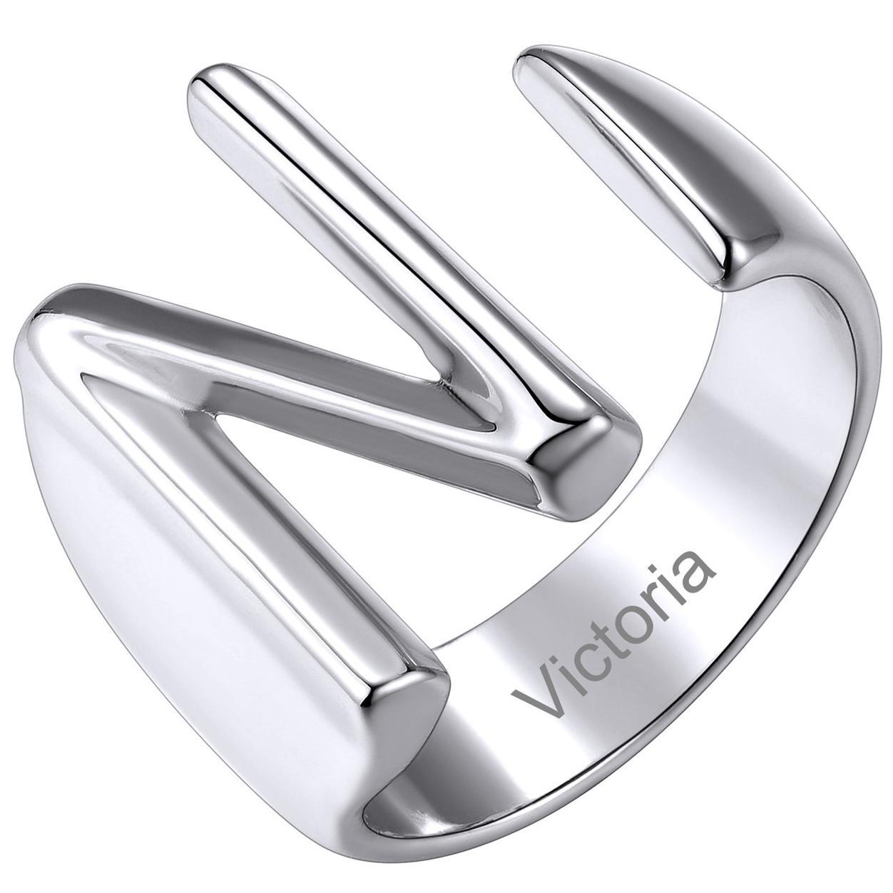 Custom4U Personalized Initial Adjustable Ring Steel N