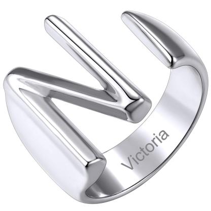 Custom4U Personalized Initial Adjustable Ring Steel N