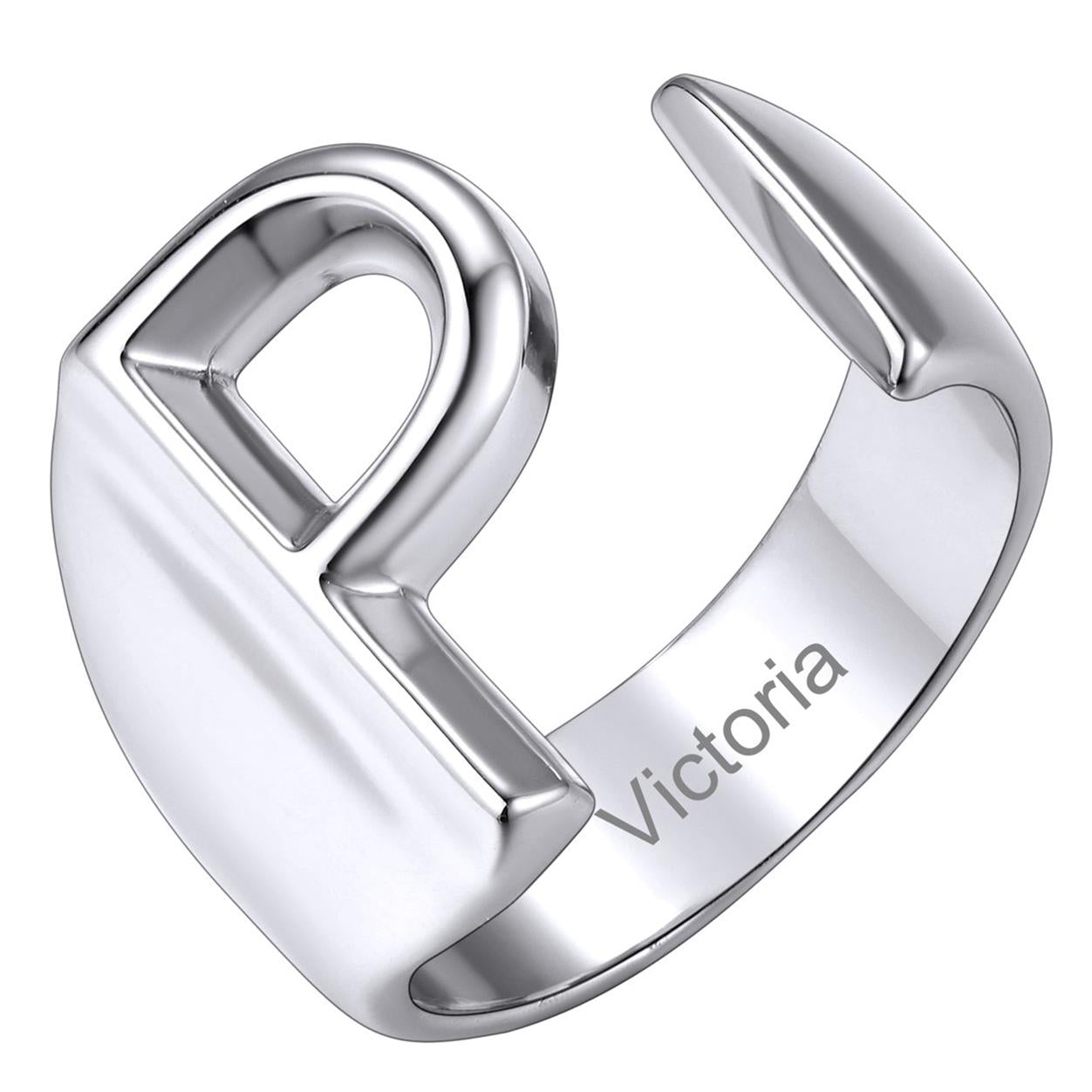 Custom4U Personalized Initial Adjustable Ring Steel P