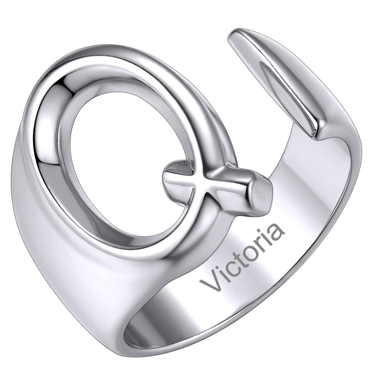 Custom4U Personalized Initial Adjustable Ring Steel Q
