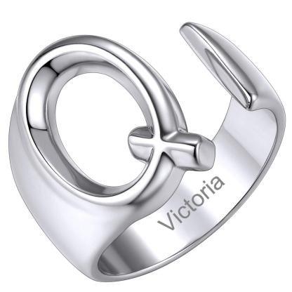 Custom4U Personalized Initial Adjustable Ring Steel Q