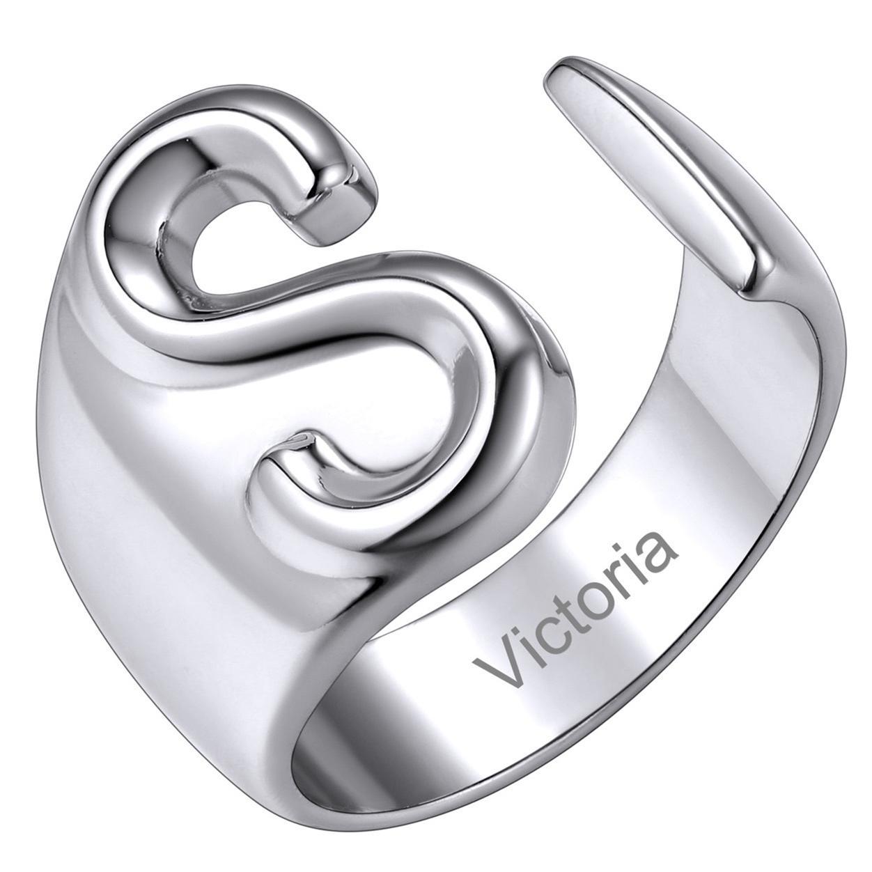 Custom4U Personalized Initial Adjustable Ring Steel S
