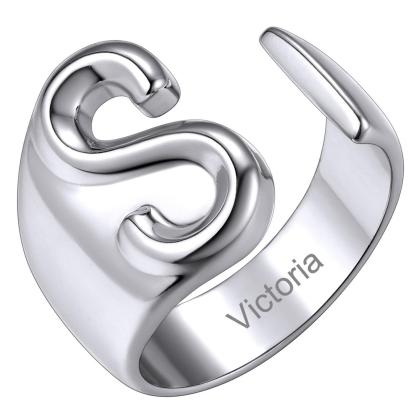 Custom4U Personalized Initial Adjustable Ring Steel S