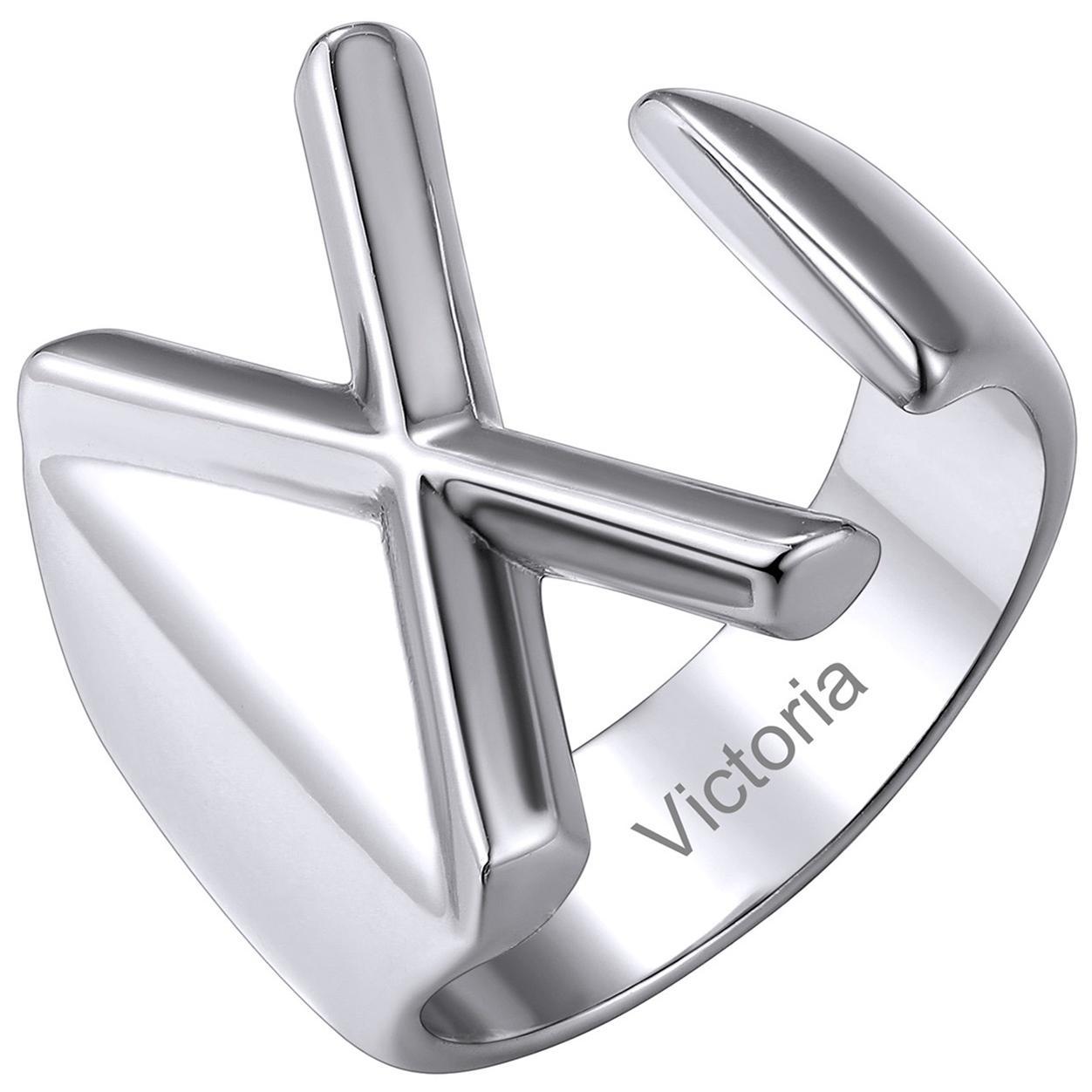 Custom4U Personalized Initial Adjustable Ring Steel X