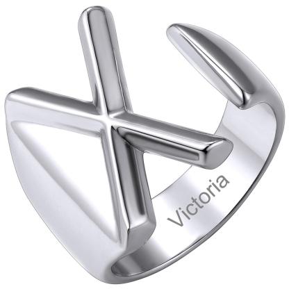 Custom4U Personalized Initial Adjustable Ring Steel X