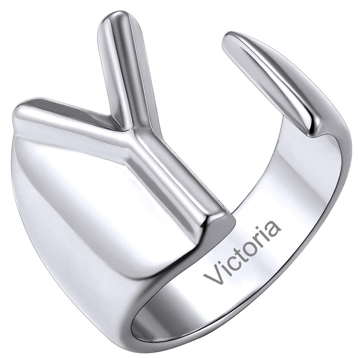 Custom4U Personalized Initial Adjustable Ring Steel Y