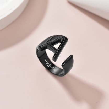 Custom4U Personalized Initial Adjustable Ring with Name Engraved Black