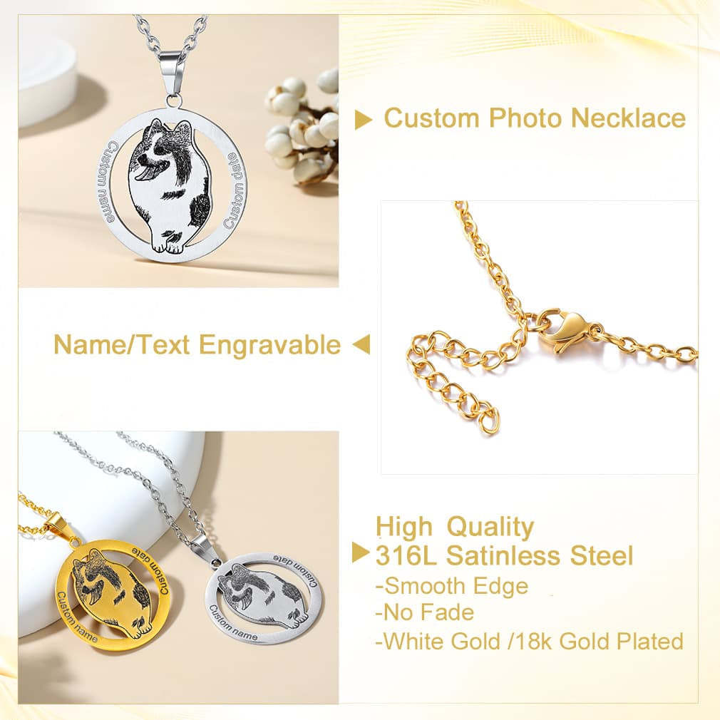 Custom4U Pet Portrait Photo Necklace