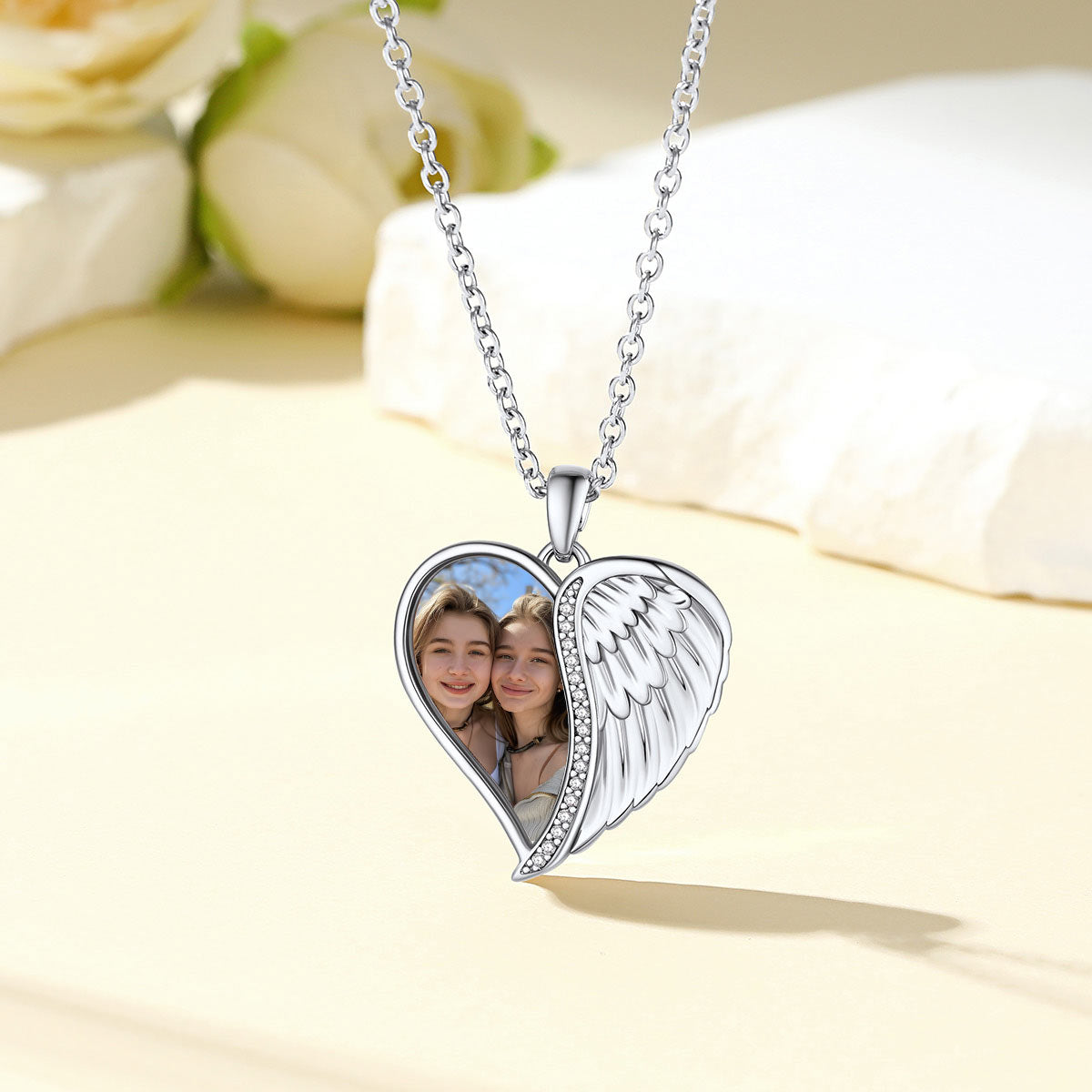 Heart Picture locket Necklace Angel Wings Necklace
