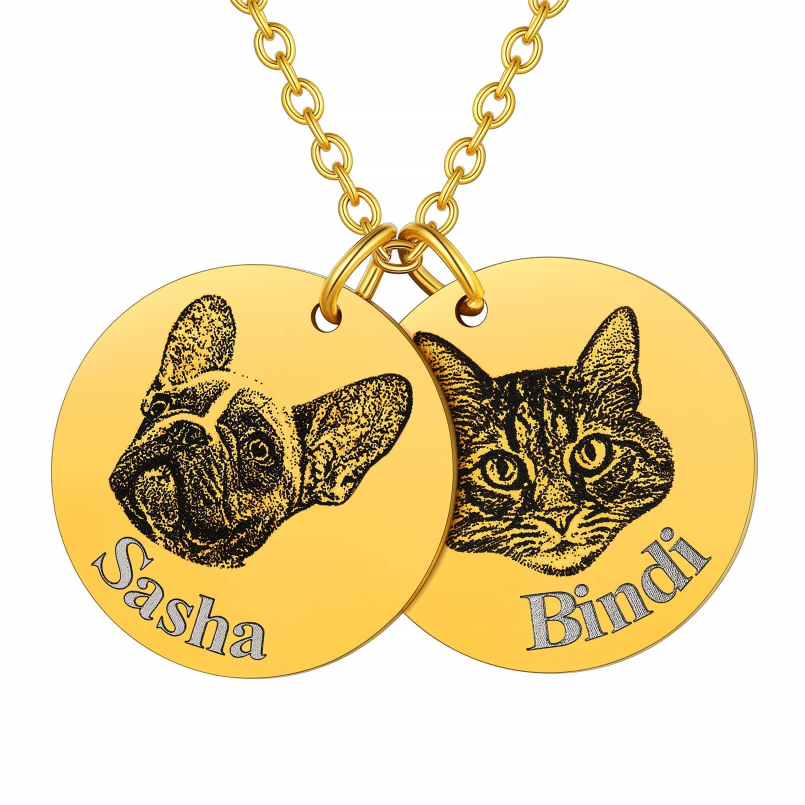 Custom4U Portrait Name Necklace 2 Round Shape Gold Plated