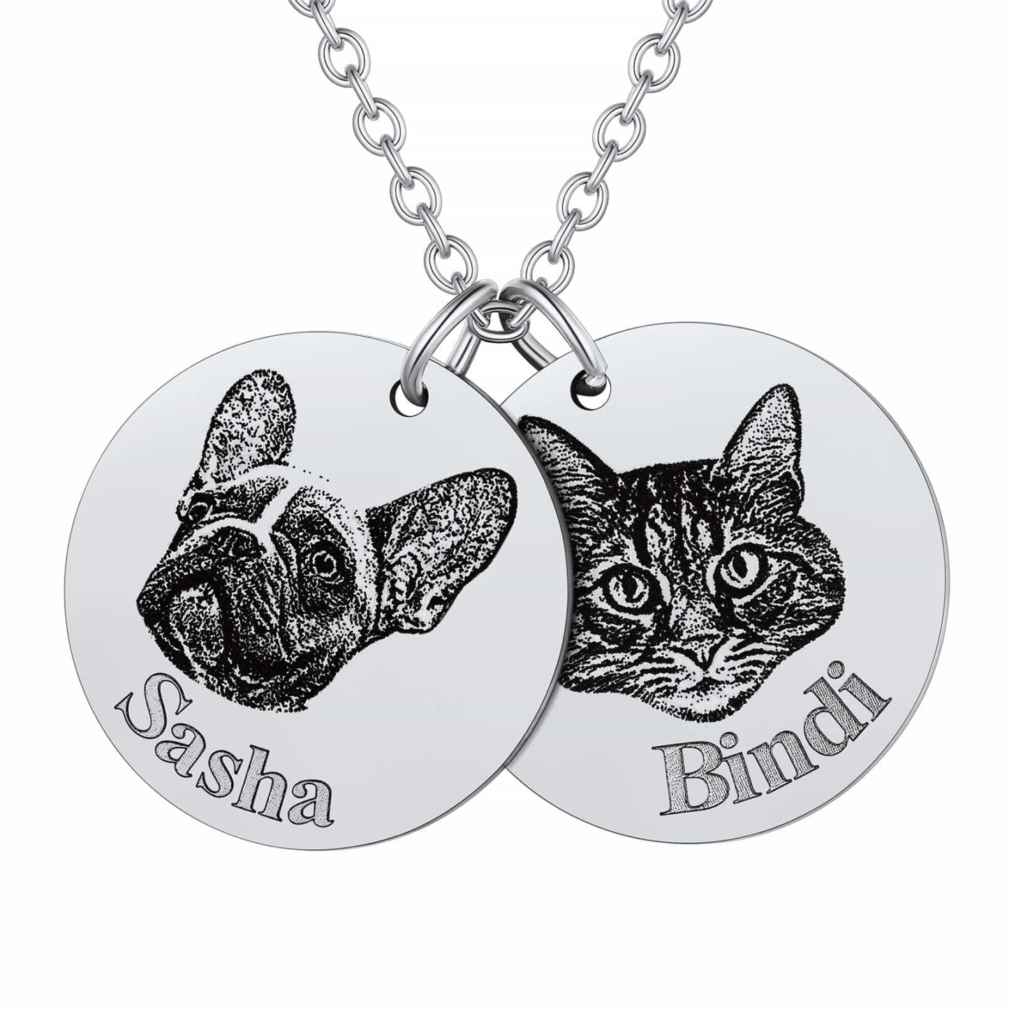 Custom4U Portrait Name Necklace 2 Round Shape Steel