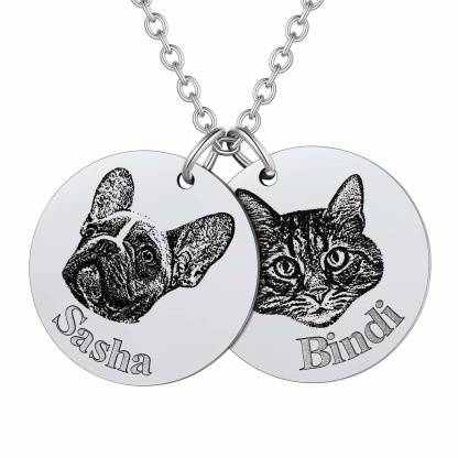 Custom4U Portrait Name Necklace 2 Round Shape Steel