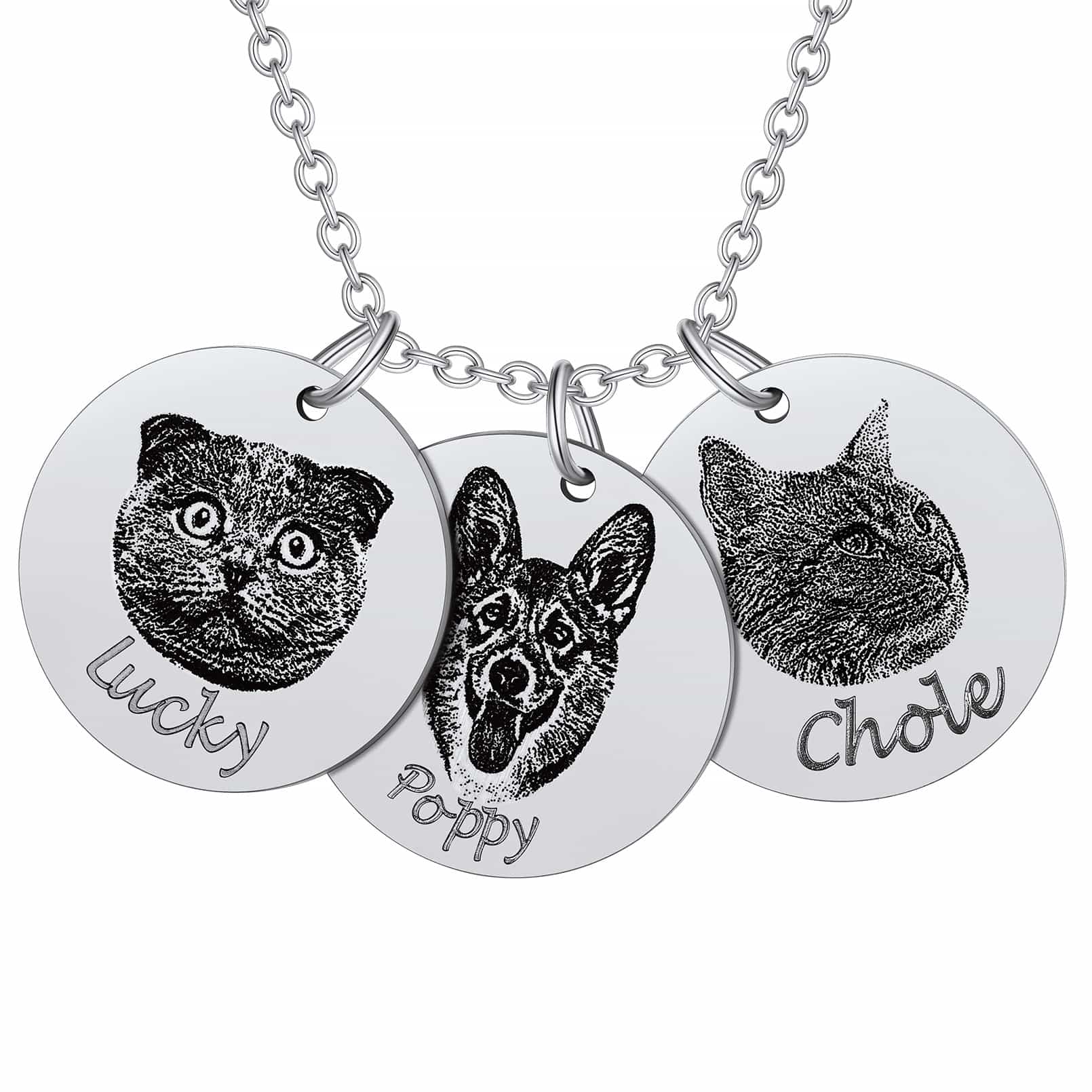 Custom4U Portrait Name Necklace 3 Round Shape Steel