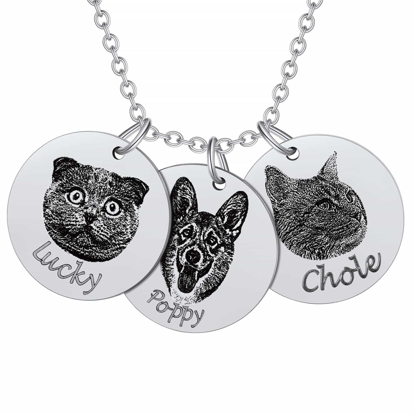 Custom4U Portrait Name Necklace 3 Round Shape Steel