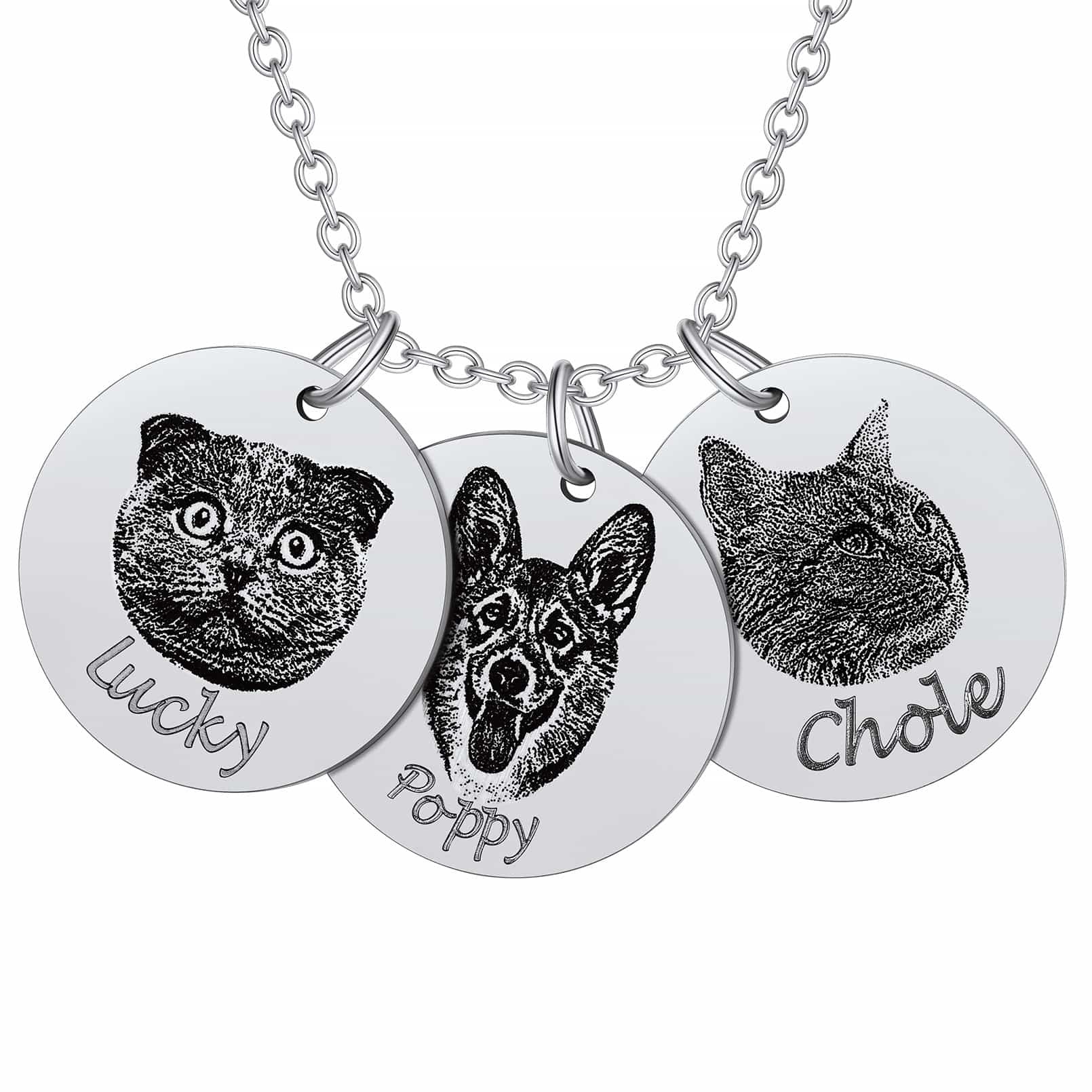 Custom4U Portrait Name Necklace 3 Round Shape Steel