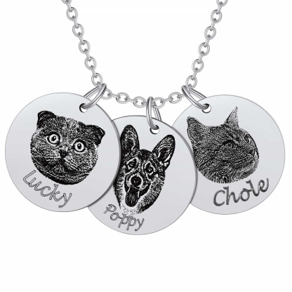 Custom4U Portrait Name Necklace 3 Round Shape Steel