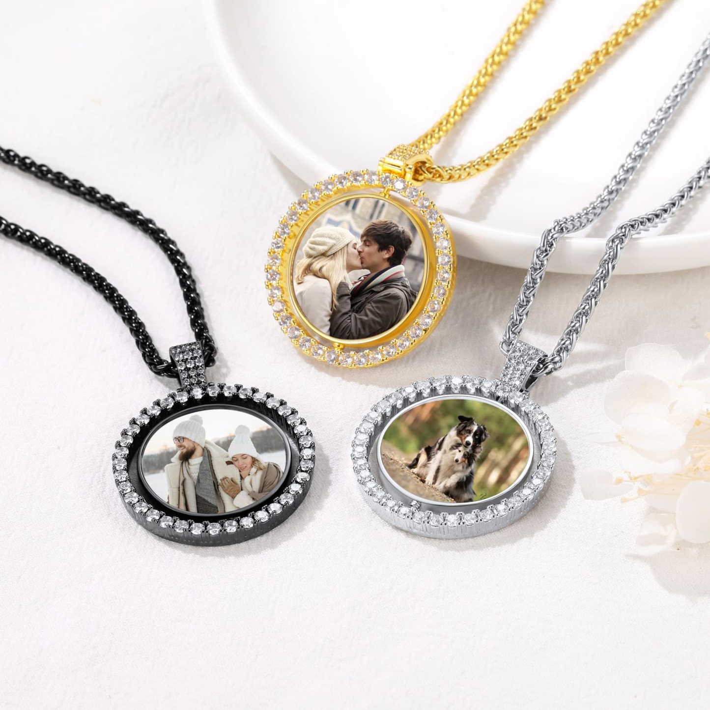 Custom4U Round Double Sides Photo Necklace 3 Colors