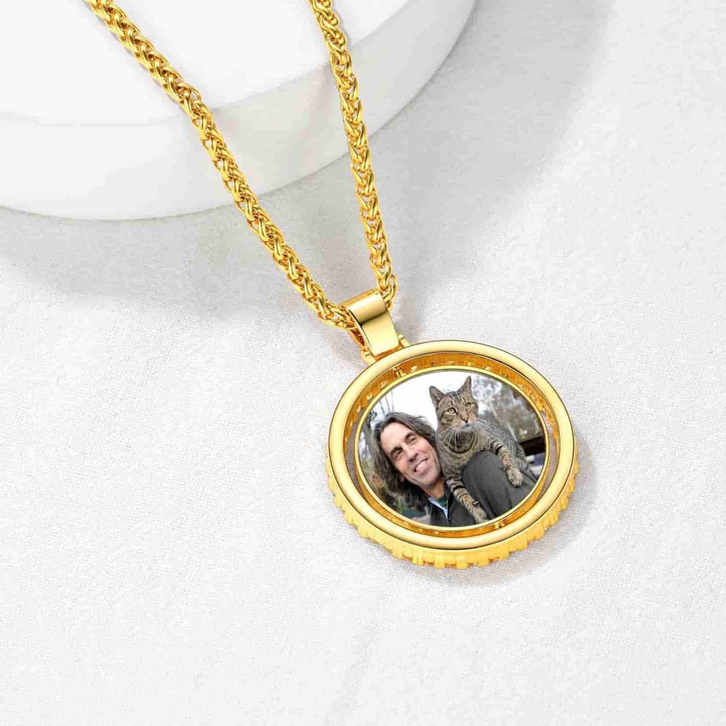 Custom4U Round Double Sides Photo Necklace Gold