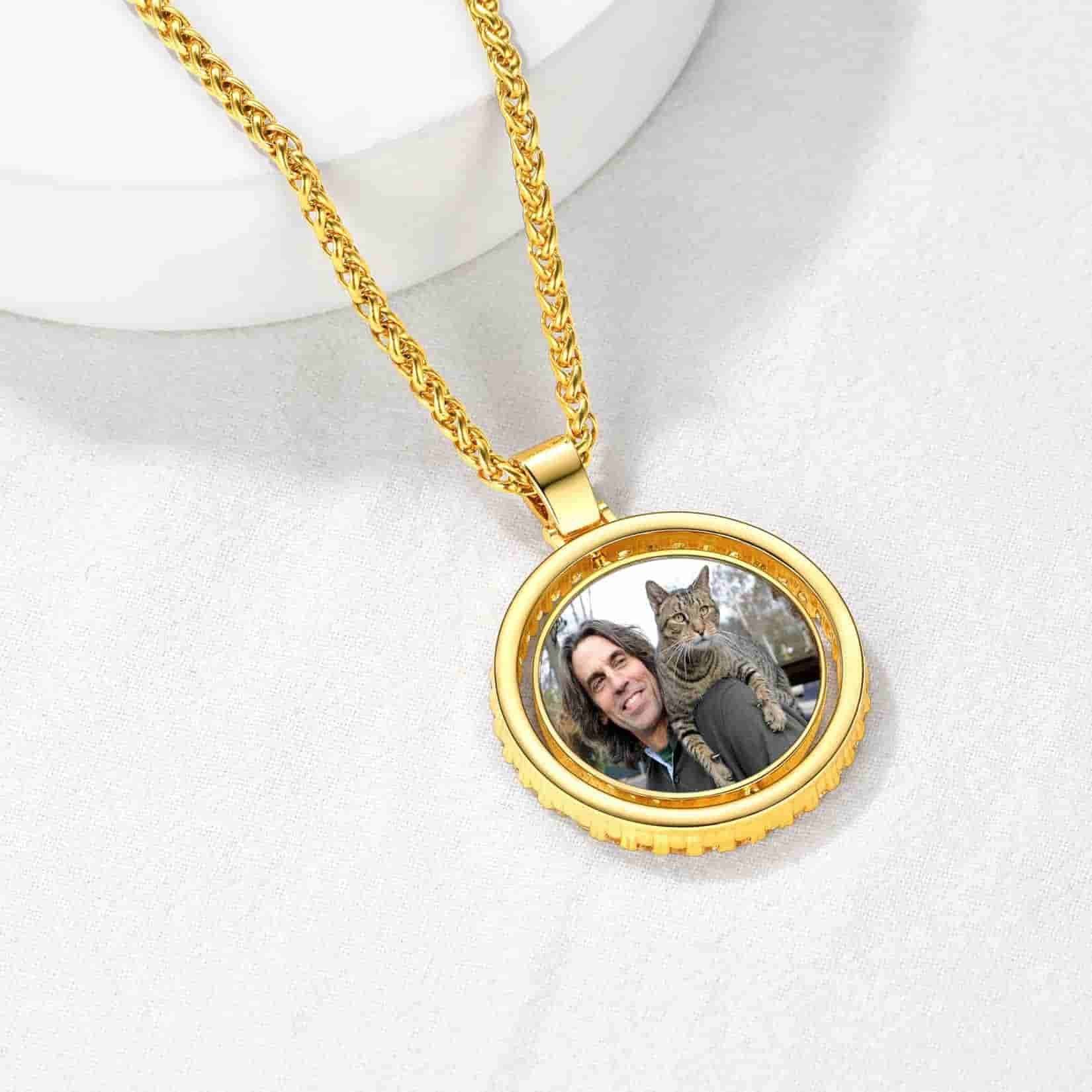 Custom4U Round Double Sides Photo Necklace Gold