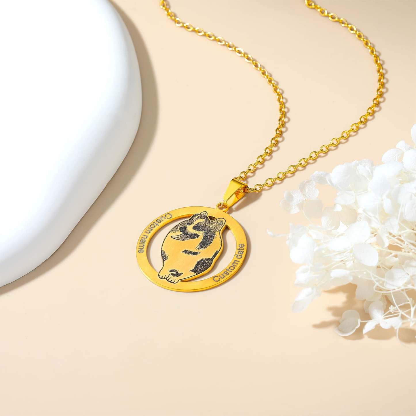 Custom4U Round Pet Portrait Necklace Gold Plated gold