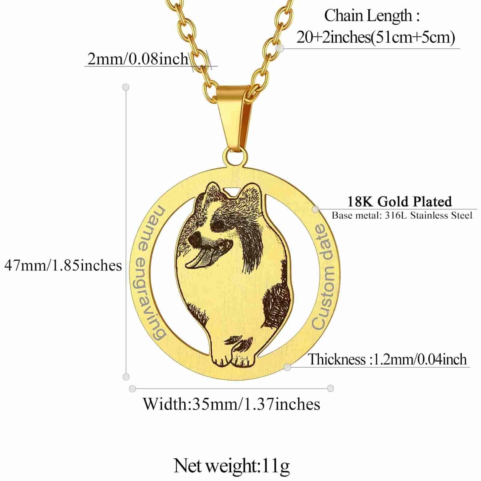 Custom4U Round Pet Portrait Necklace Size