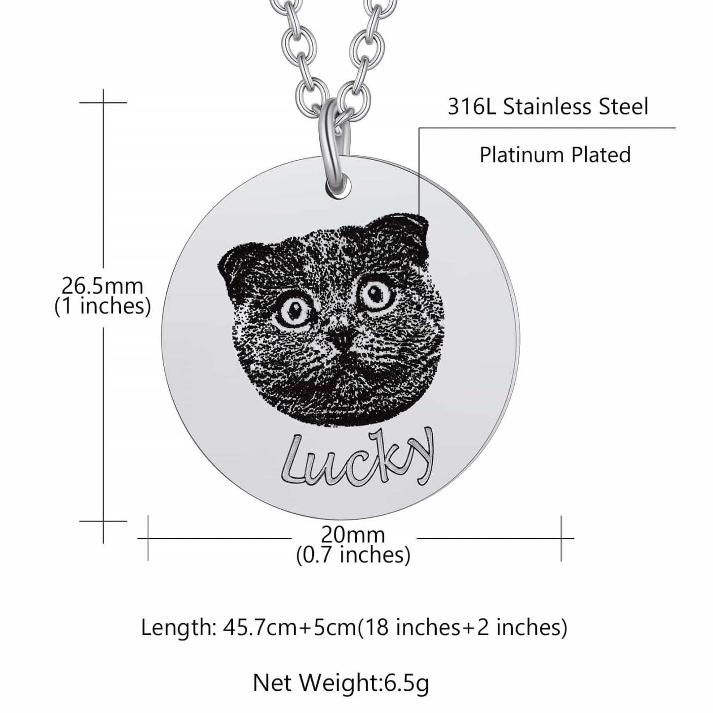 Custom4U Round Portrait Name Necklace Size