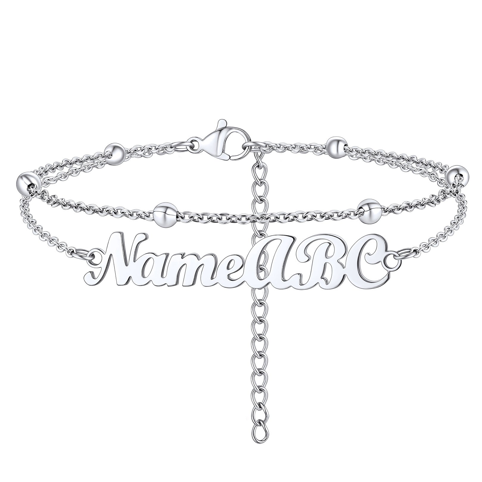 Customized Name Layered Chain Anklets with Beads for Women