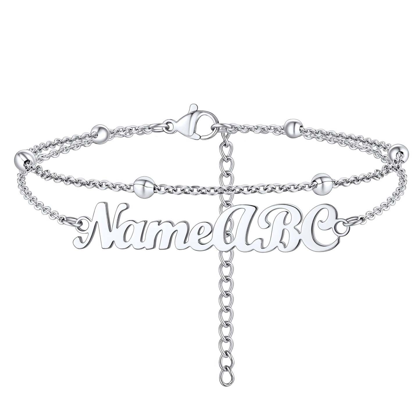 Customized Name Layered Chain Anklets with Beads for Women