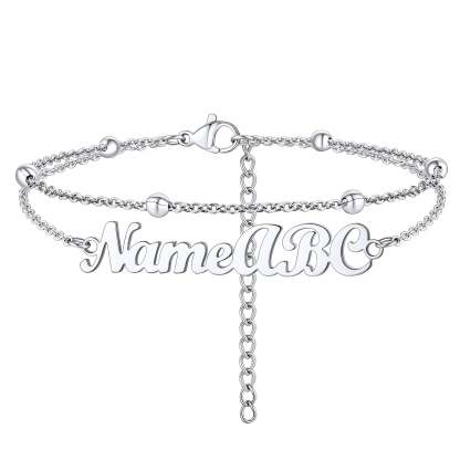 Customized Name Layered Chain Anklets with Beads for Women