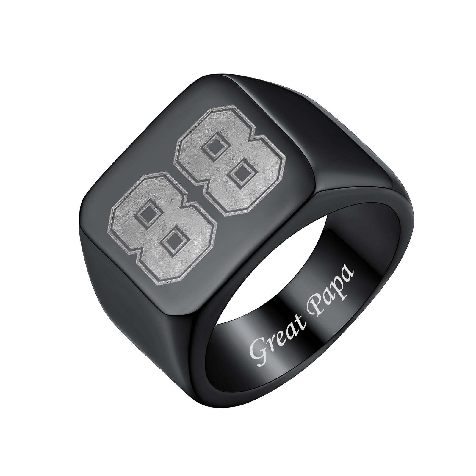 Custom4U Personalized Numbers Square Signet Ring For Men Black