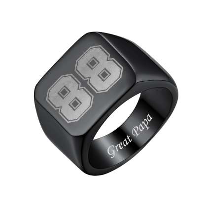 Custom4U Personalized Numbers Square Signet Ring For Men Black