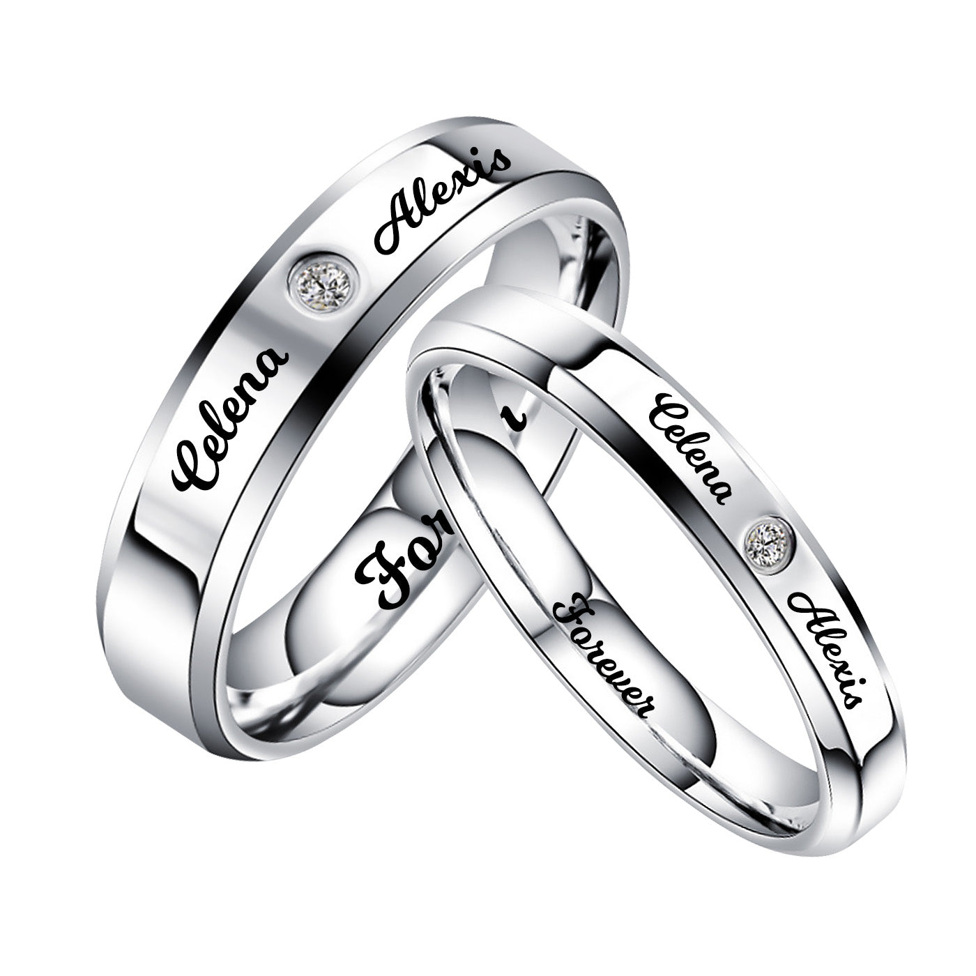 Personalized Engraved Name Promise Rings for Couple