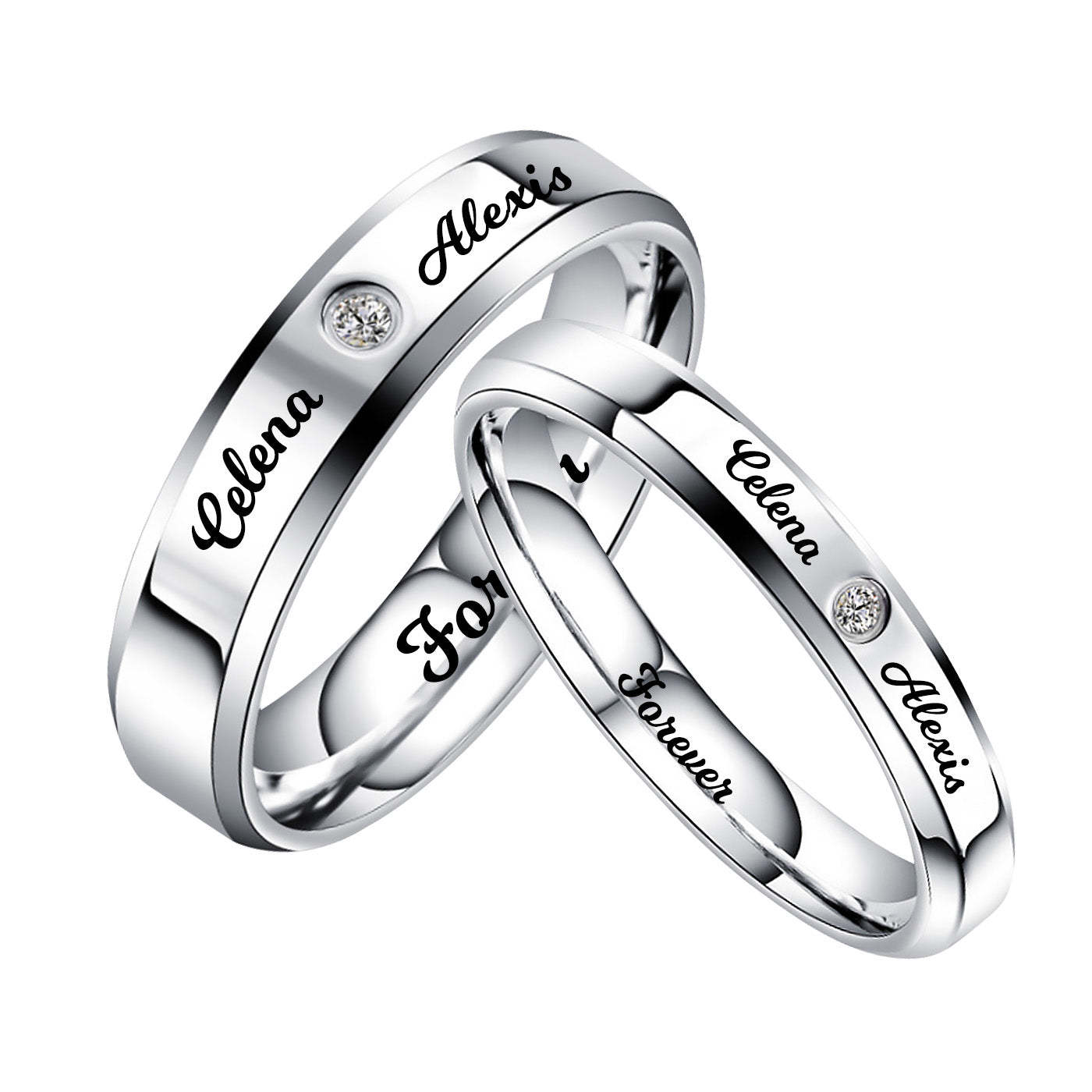 Personalized Engraved Name Promise Rings for Couple