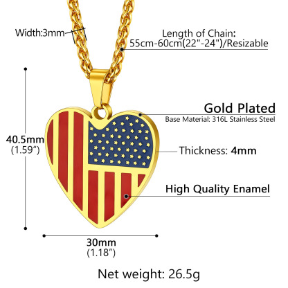 Customized Heart American Flag Necklace with Picture size