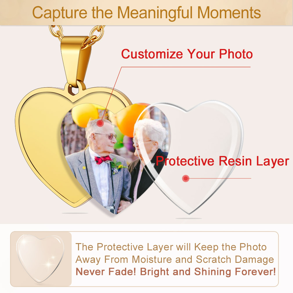 Customized Heart Photo Fingerprint Necklace For Women detail