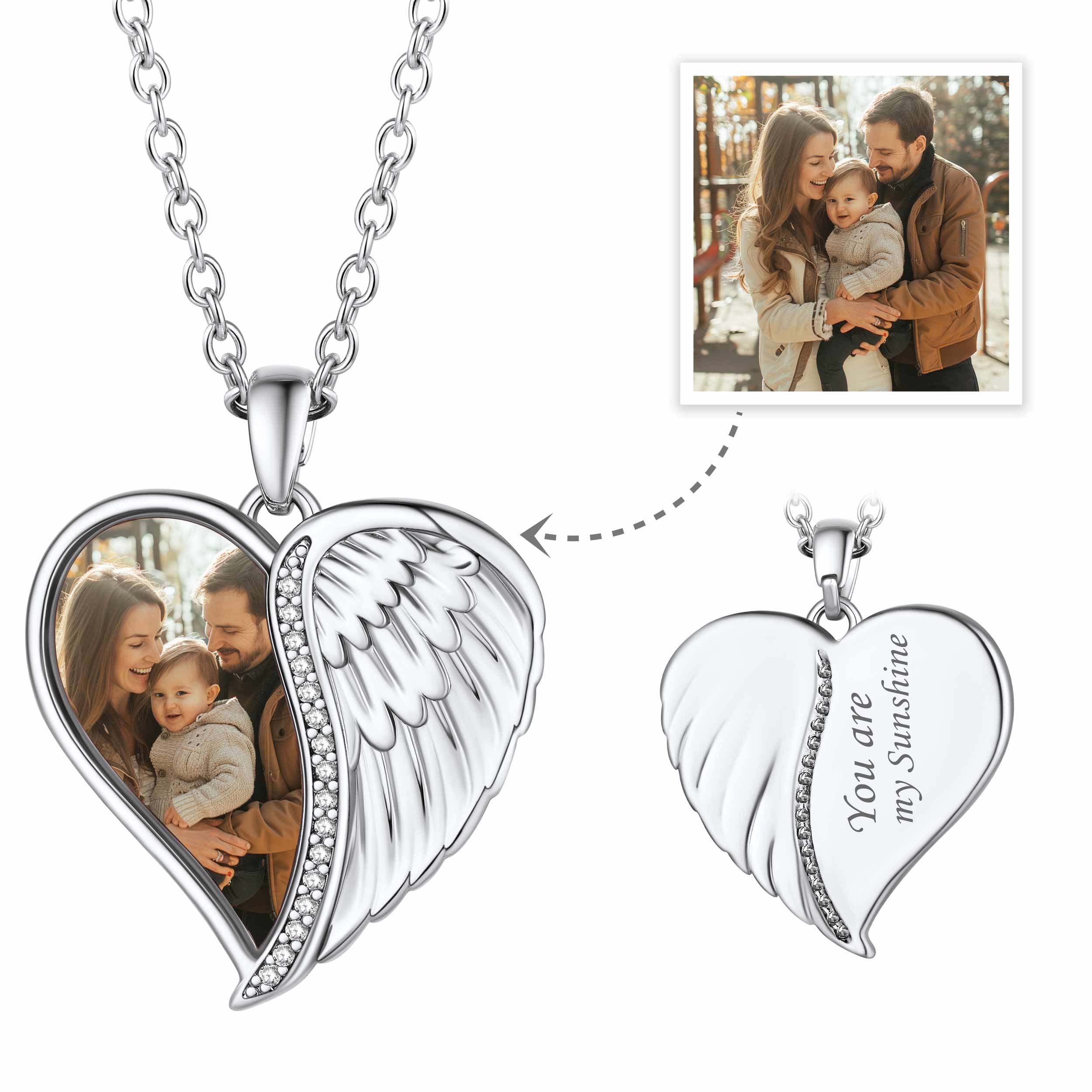 Customized Heart Picture Necklace Angel Wings Locket Necklace