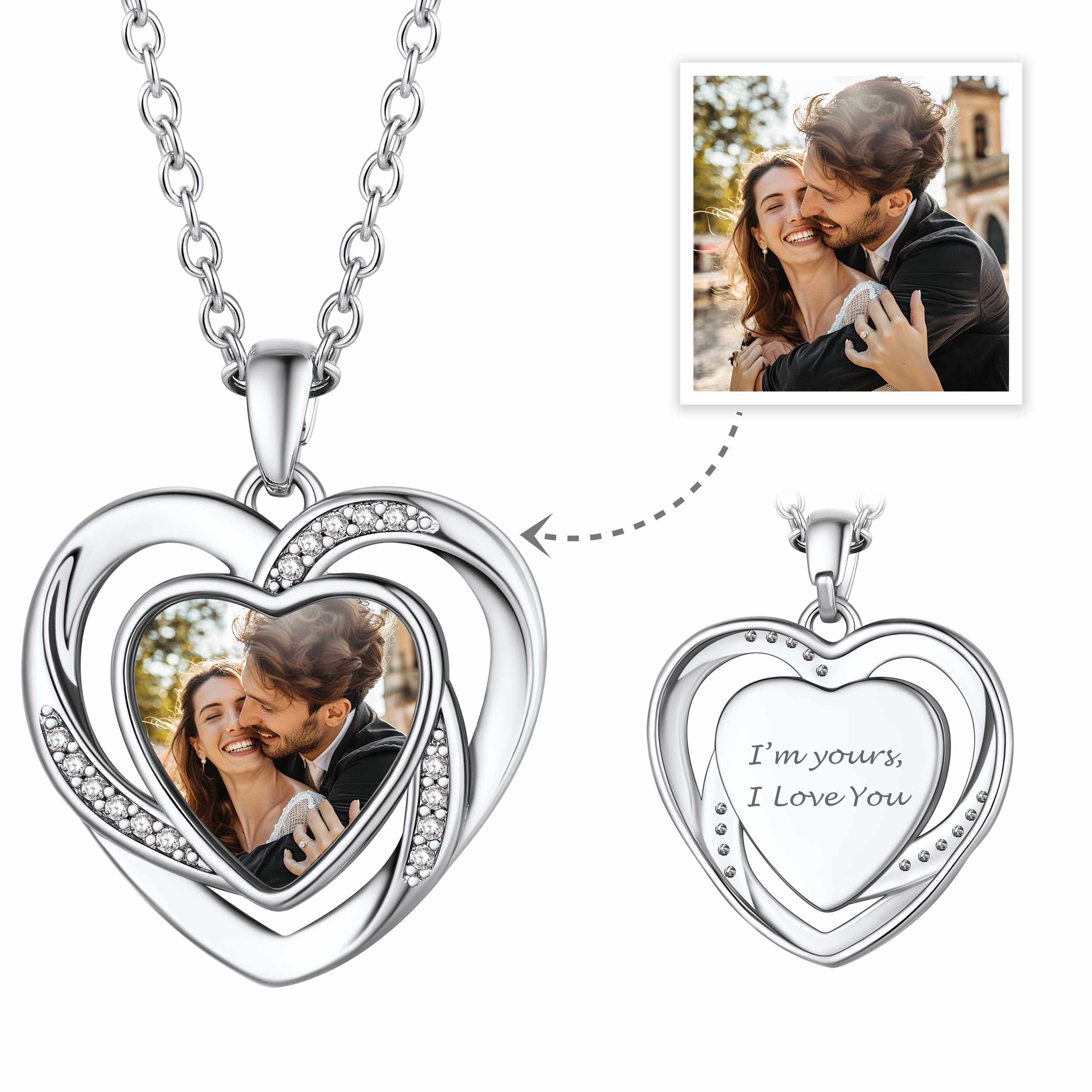 Customized Heart in Heart Photo Necklace For Women