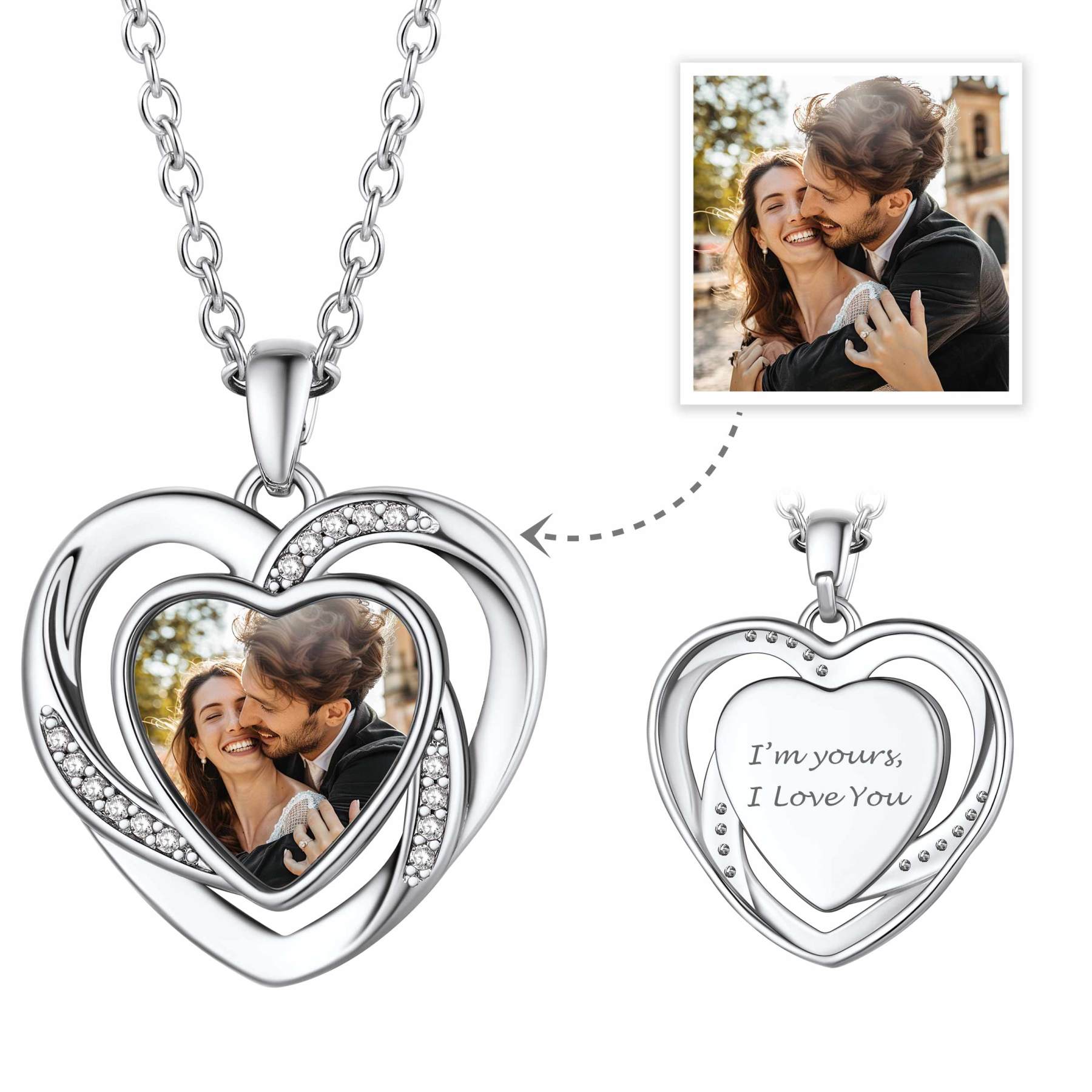 Customized Heart in Heart Photo Necklace For Women