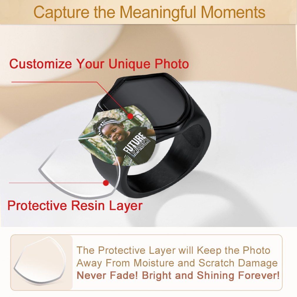 Customized Shield Photo Signet Ring with Name Engraving protecitve