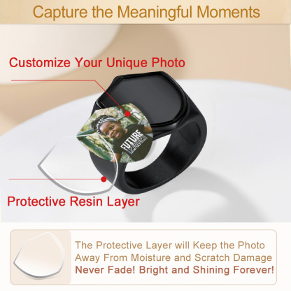 Customized Shield Photo Signet Ring with Name Engraving protecitve
