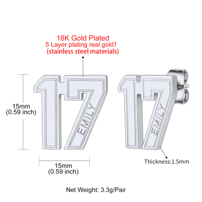 Custom Name Sport Number Stud Earrings for Men size 2