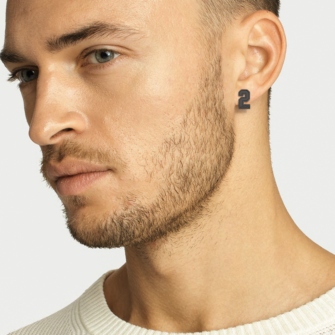 Custom Name Sport Stud Number Earrings for Men model black