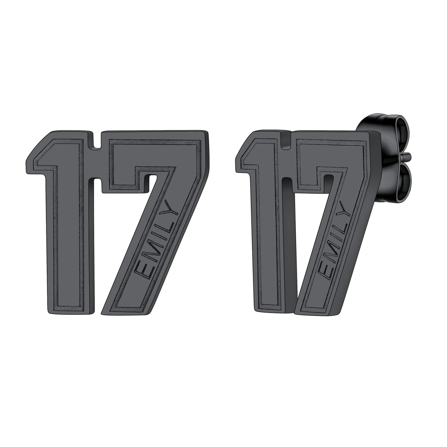 Custom Name Sport Number Stud Earrings black