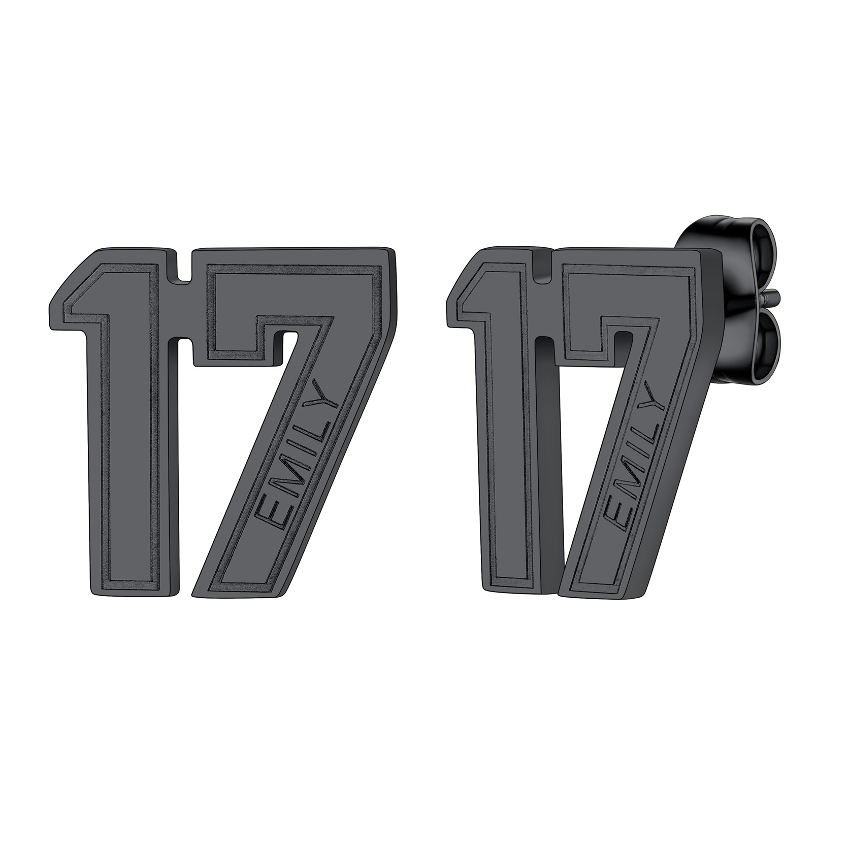Custom Name Sport Number Stud Earrings black